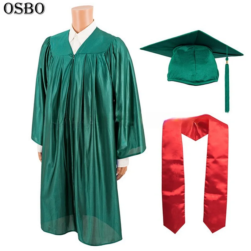 Wholesale Custom High Quality College University Academic Cap Green Graduation Gown for School