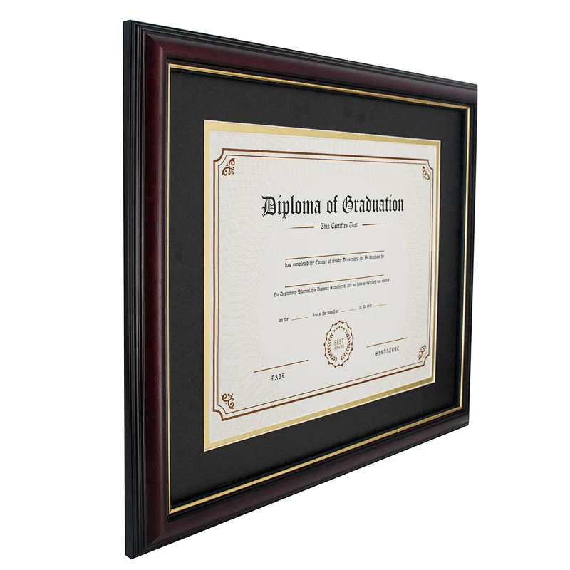 Amazon Hot Sale Double Matte 8.5*11 Reddish Brown Wood Document Diploma Picture Frame for Certificate