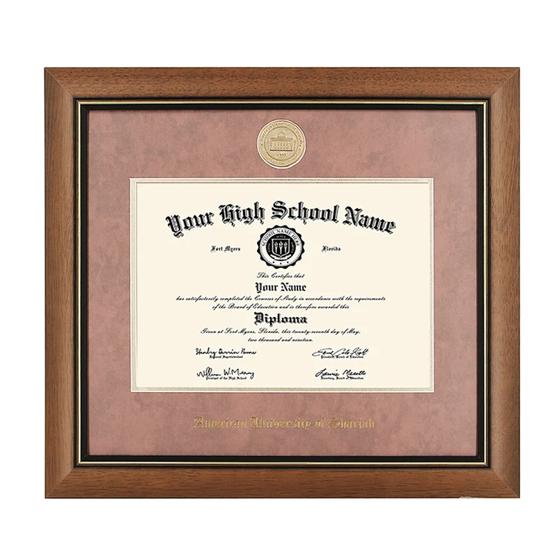 Forest Matted Light Brown Wooden A4 Diploma Picture Frame Certificate Document Frame with school name and medal