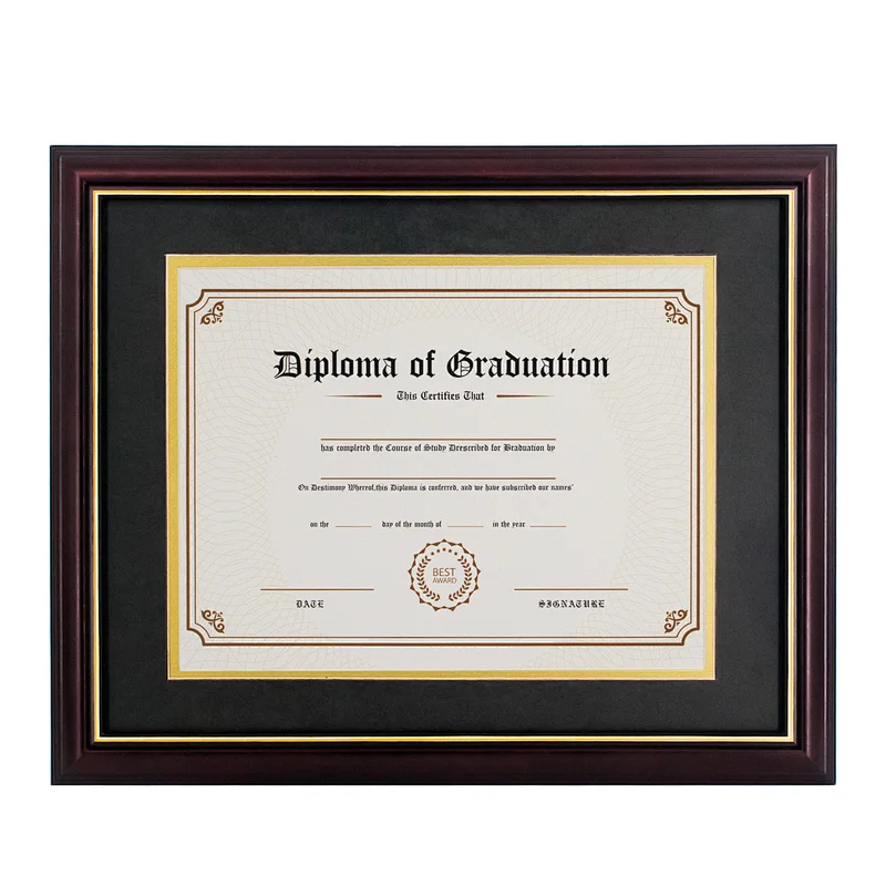 Amazon Hot Sale Double Matte 8.5*11 Reddish Brown Wood Document Diploma Picture Frame for Certificate