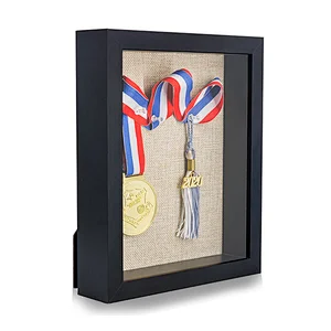 high quality deep wooden photo box frame home decor decoration picture frame standing photo frame with medal awards