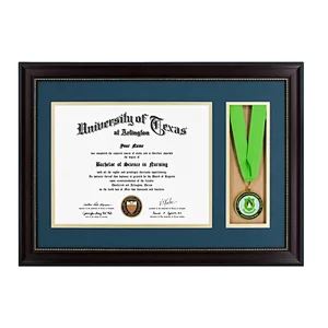 Cheap 8.5x11 Graduation Medal Diploma Certificate Frame with cherry wood gold dot finish