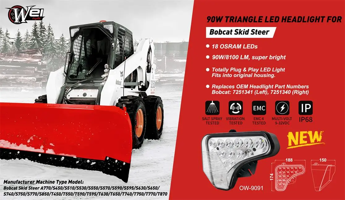 super bright 90w triangle led work lamp for agricultural vehicles snowplow skid steer loader