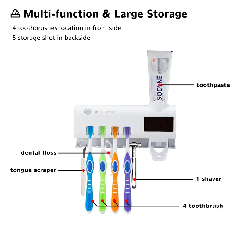 Multi-function toothbrush holder