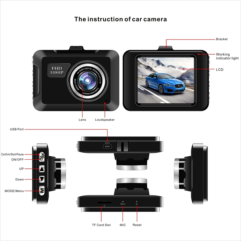 FHD 1080P 1,6 Zoll Autokamera