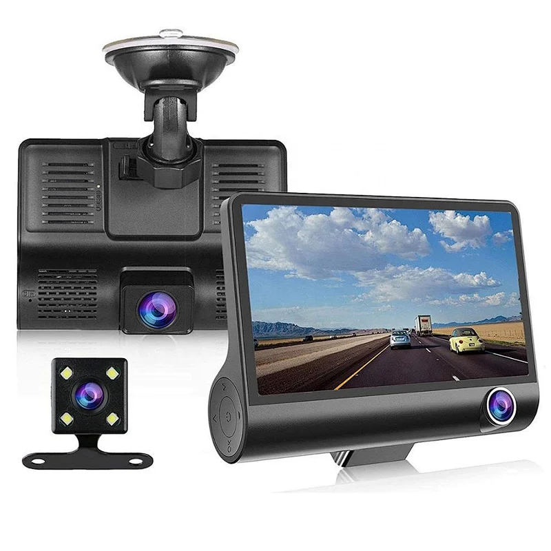 Three lens 4.0 inch FHD 1080P dash camera with rear view camera