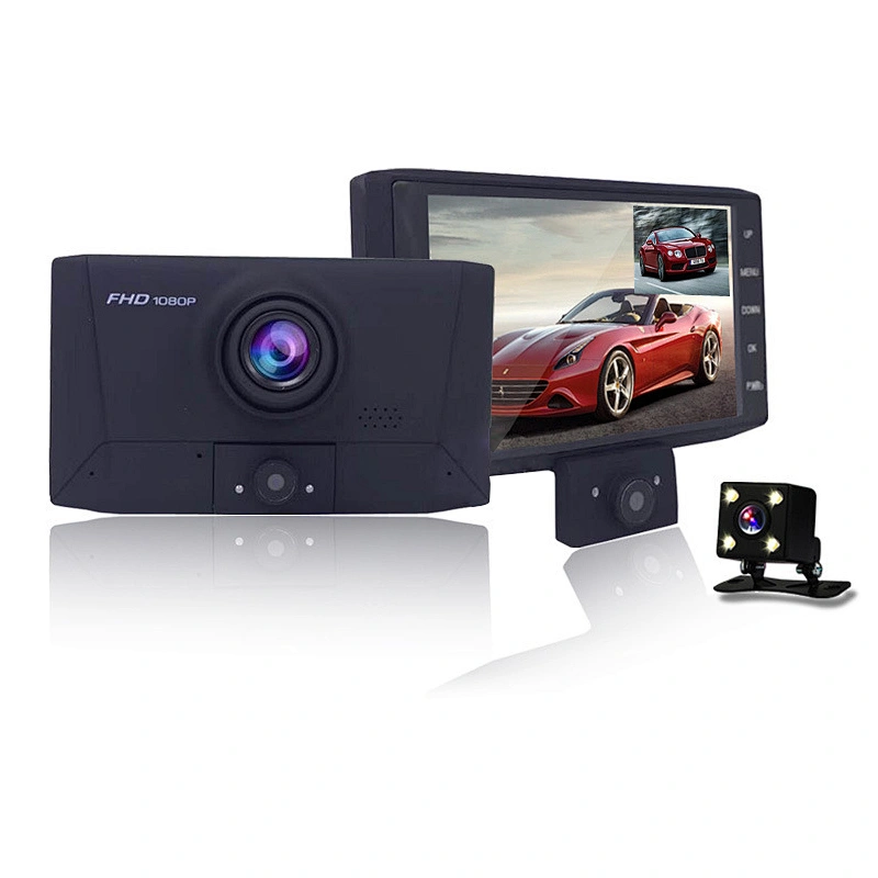4,0-Zoll-FHD 1080P-Dash-Kamera mit drei Objektiven und IPS-Display