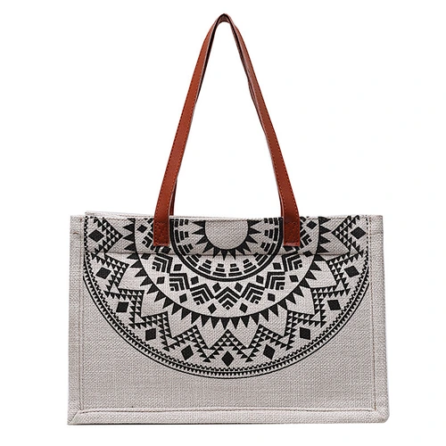 Women canvas tote bag With Leather Handles