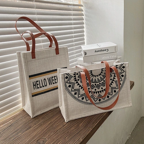 Women canvas tote bag With Leather Handles