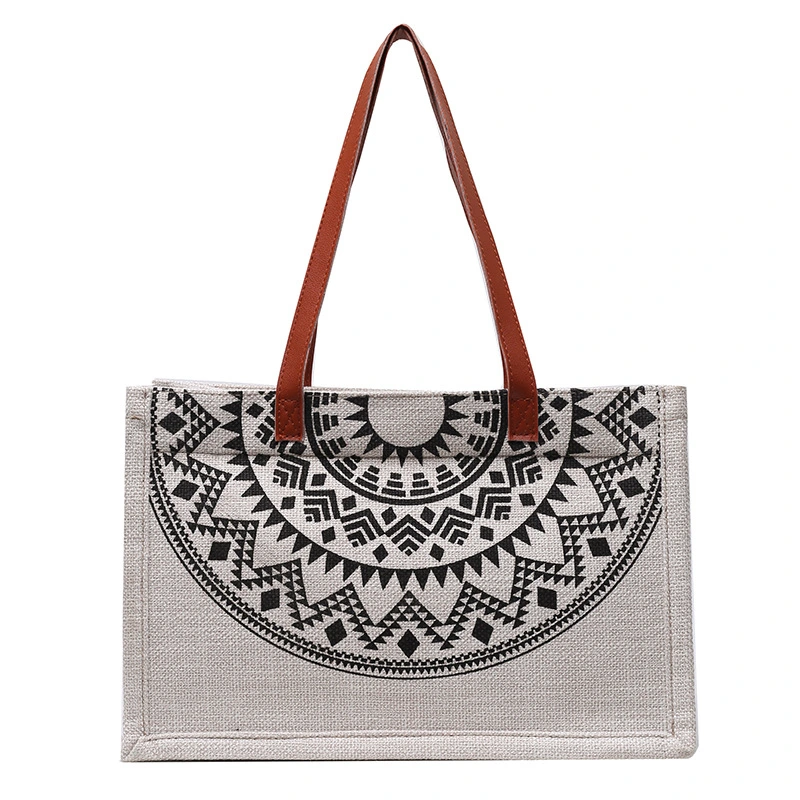 ladies canvas tote bag With Leather Handles