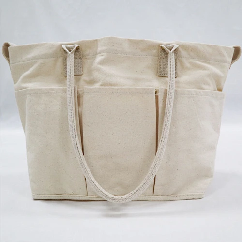 ladies tote canvas bag with many pockets
