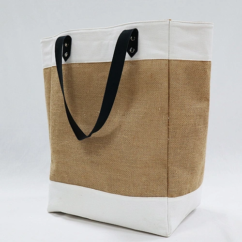 Burlap Grocery Bags with Leather Handles