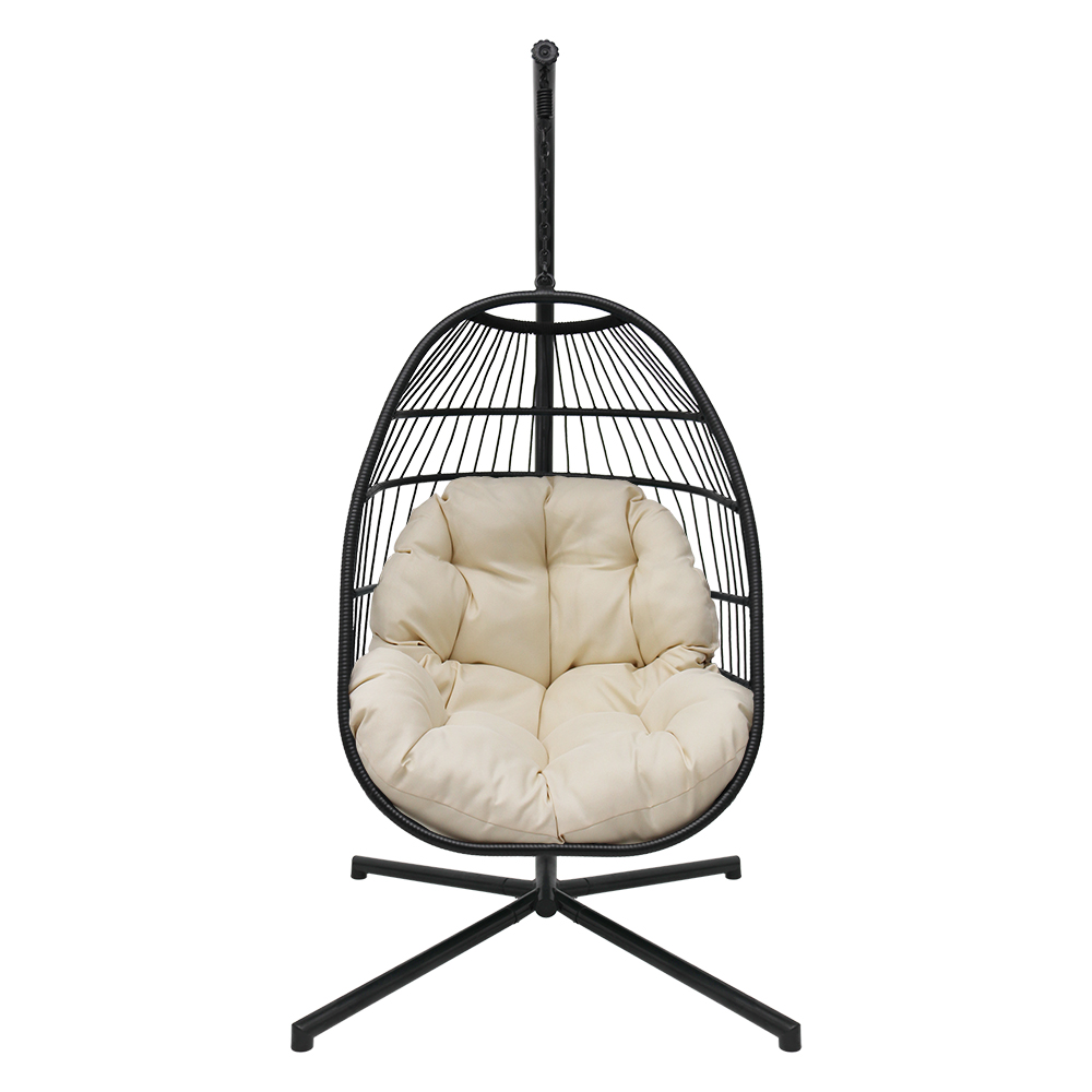 Maypex Outdoor Rope Basket Swing Chair W Stand-Beige 300530-BL&BG