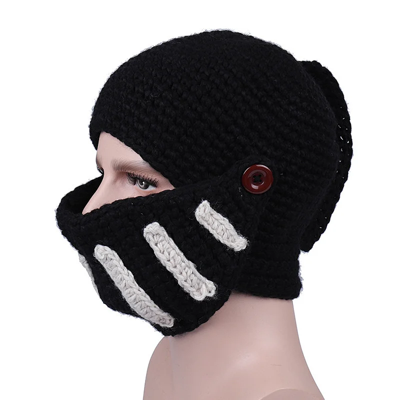 Winter Fashion Keep Warm Men Unisex Roman Knight Helmet Caps Cool Handmade Knit Hats