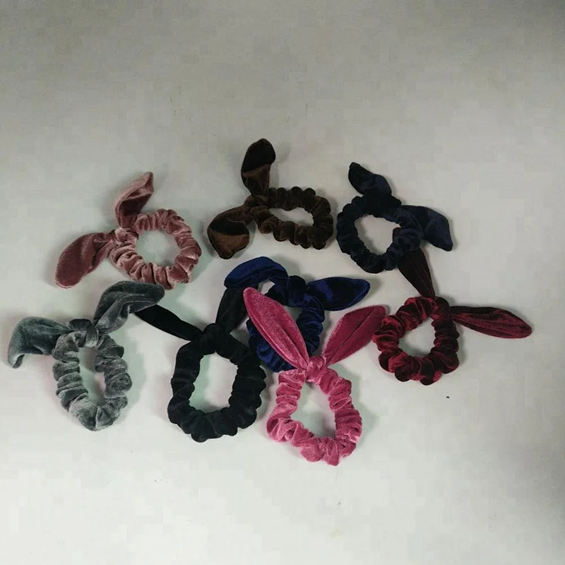 New cute elastic velvet rabbit ear bowknot hair tie bands scrunchies accessories for girls