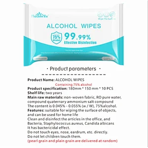OEM Portable 99.99% Effective10pcs 75% Alcohol Disinfection Wipes