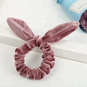 New cute elastic velvet rabbit ear bowknot hair tie bands scrunchies accessories for girls