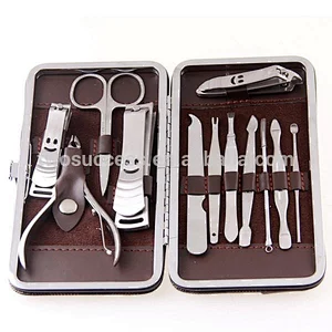 Wholesale Good quality Home 12PCS Clippers Tweezers Cuticle kits grooming mini size beauty nail care manicure pedicure set