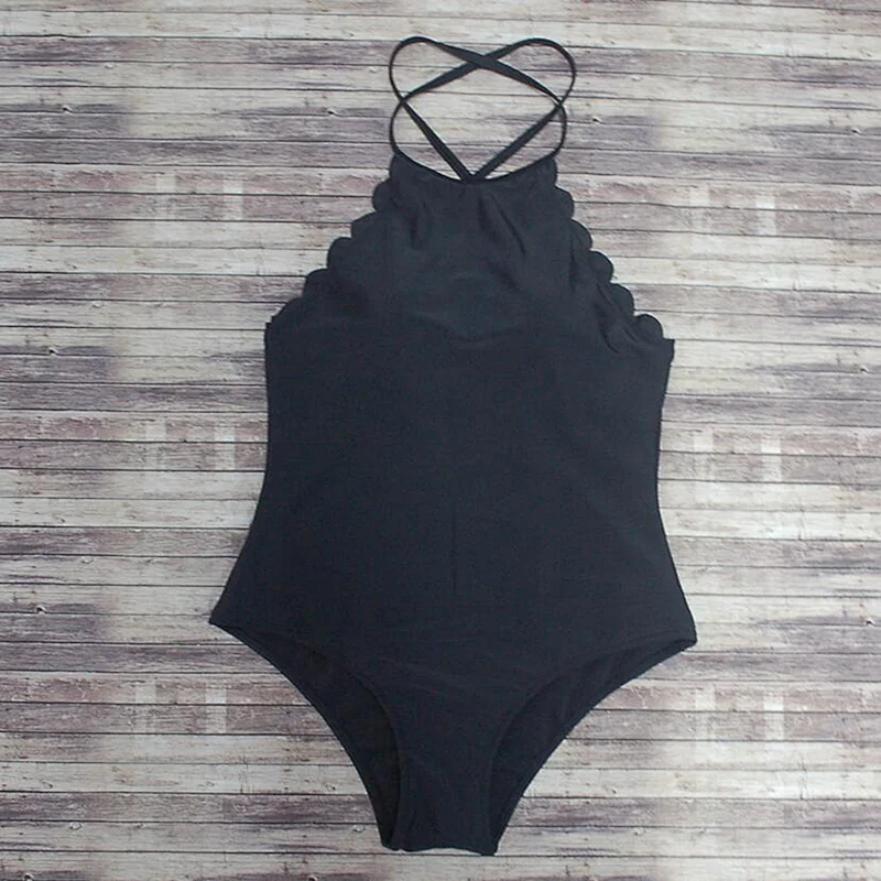 Hot Selling Fashion Solid Color Beachwear Backless Embroidery One Piece Swimwear For Women