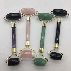 Amazon FBA multiple color double welded green black purple rose quartz amethyst jade facial roller massager