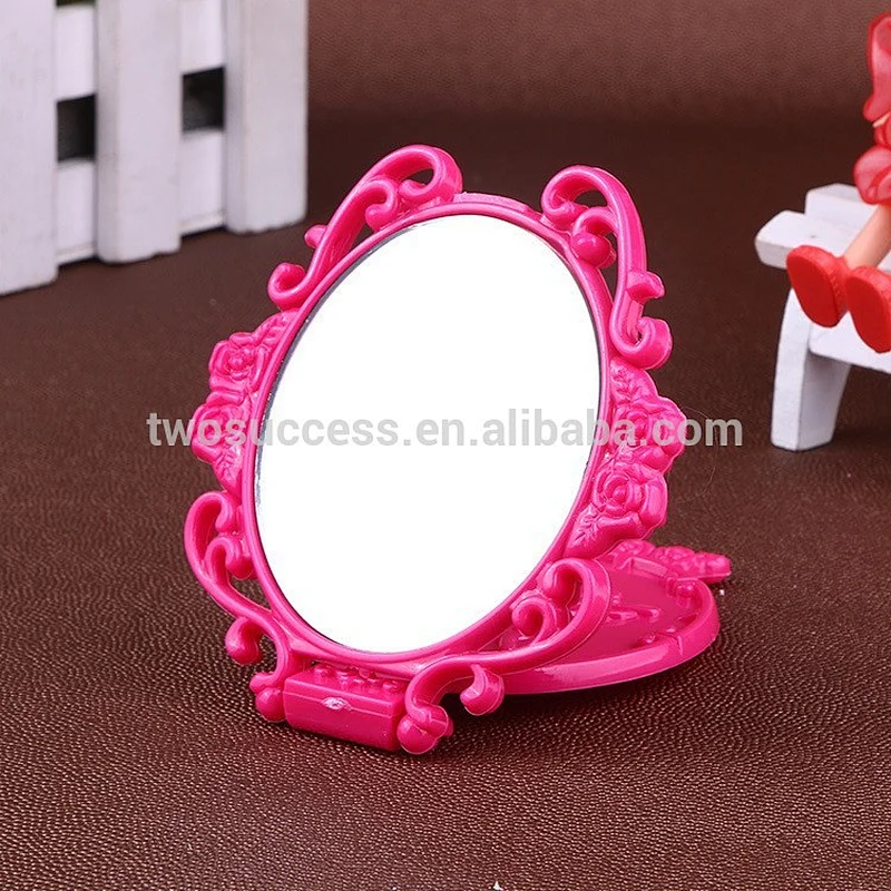 Fashion Classic Foldable Round Shape Pink Black Red 3 Color Makeup Table Mirrors