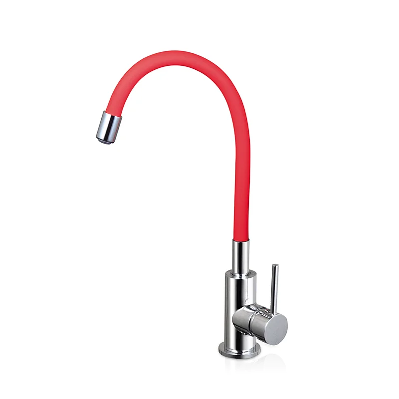 Single hole red silicone flexible tap cooper kitchen faucet for sink