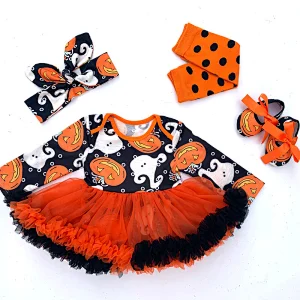 4T Boutique Cute Halloween Pumpkin Ghost Costume Clothing Baby Girls Dress Outfit Tutu Rompers
