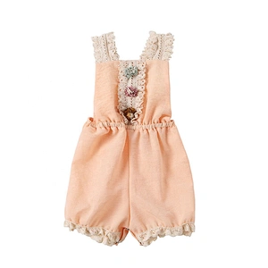 Infant and Toddler Sleeveless Lace Rompers with Hand Made Flowers Decoration