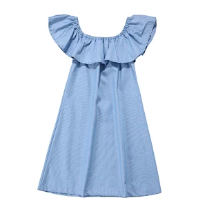Hot Sale Kids Denim Dress Baby Cotton Dresses Cold Shoulder Denim Dress