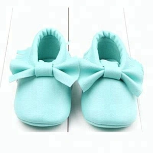 2019 Hot Sale pu baby  shoes 100% genuine leather baby moccasins with knot bow for girl