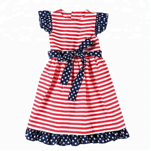 Summer floor length blue star & strip patriotic baby girl dress kids clothes girls 4th of July dress