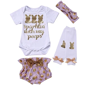 Easter adorable baby outfits gold polka dot kids clothes set