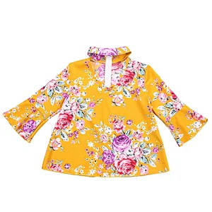 KAPU printing  designs long sleeve stylish printed flower young teen zipper top for small girl