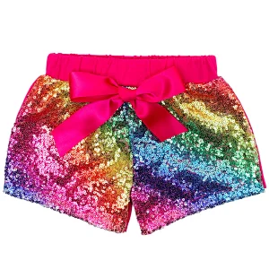 HOT Cotton Rainbow Sequins Glitter Sparkle Bow Kids Baby Girl Shorts