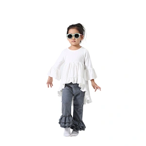 Lovely kids boutique clothing high-low ruffle pure color top baby clothes china
