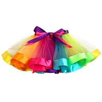 Hot Multicolor Birthday Dance Tulle Rainbow Ribbon Bow Baby Girls TUTU Skirts