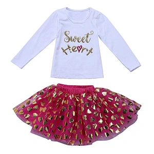 Kids Girls Princess Tutu Sets Golden Heart Printed on the Tutu Skirt