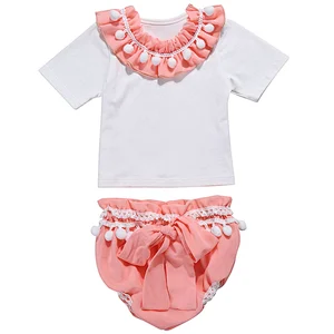 2019 High Quality Boutique Baby Girls Clothes 2 Pieces Sweet Outfits Beaded  Summer Set For Girl