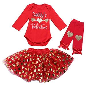 Lovely Baby Girls Tutu Skirt Sets Gold Printed Hearts Pattern for Infant and Toddler