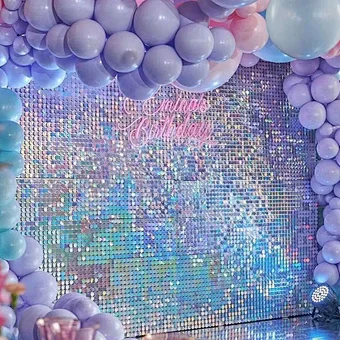 Prata iridescente com purpurina painel de festa de casamento Fotografia de fundo Sala de fotos Espelho deslumbrante Lantejoulas Brilho Fundo de parede