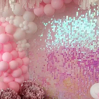 Decoração incrível suporte móvel de ar impressionante espelho de casamento iridescente rosa ouro pano de fundo 3d disco brilhante painel de parede de lantejoulas