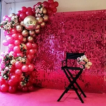 Decoração incrível suporte móvel de ar impressionante espelho de casamento iridescente rosa ouro pano de fundo 3d disco brilhante painel de parede de lantejoulas