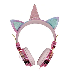 Cute child gift unicorn headset bling bling diamond wired cheap price wholesale kids headphone