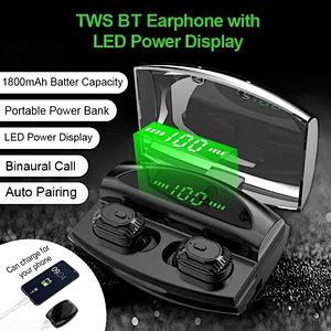 8D stereo music IPX5 waterproof power bank headphone LED digital display TWS BT 5.0 powerbank wireless earphone