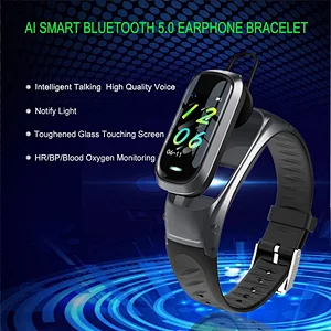 wireless headset bracelet 2 in1 smart watch with earbuds wristband heart rate blood pressure sports earphone