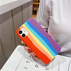 Girls Gradient Colorful Personalized Creative Cute Rainbow Stripes Liquid Silicone Protective Phone Case for iPhone 13 Pro Max