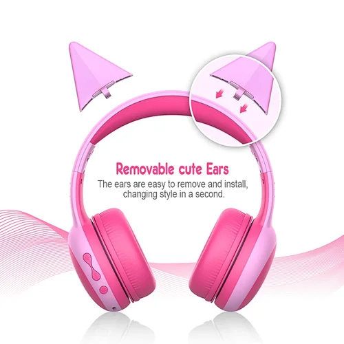 Bodio Hot Selling Cute Cat Heavy Bass Stereo Wireless Headphones  Headset For Kids