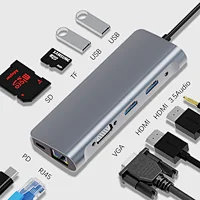 10 in 1 Laptop Docking Station With USB3.0 PD SD TF HDTV VGA RJ45 Port  All in 1 USB Type-c Hub Adapter