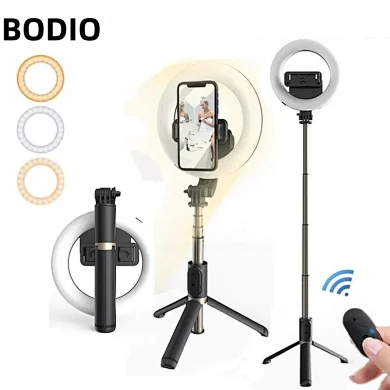 BODIO Wireless Selfie Stick 4 In 1 Selfie Led Ring Light With Remote Mini Tripods Handheld Extendable Selfie Stick