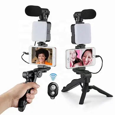 BODIO Tripod Vlogging Kit Smartphone Vlog Led Light Live Streaming Microphone Video Making Kit